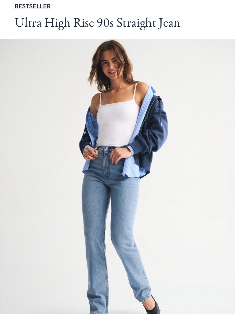 Abercrombie Ultra High Rise 90s Straight Jean Slim - Light Blue (26 Short) - Picture 1 of 9